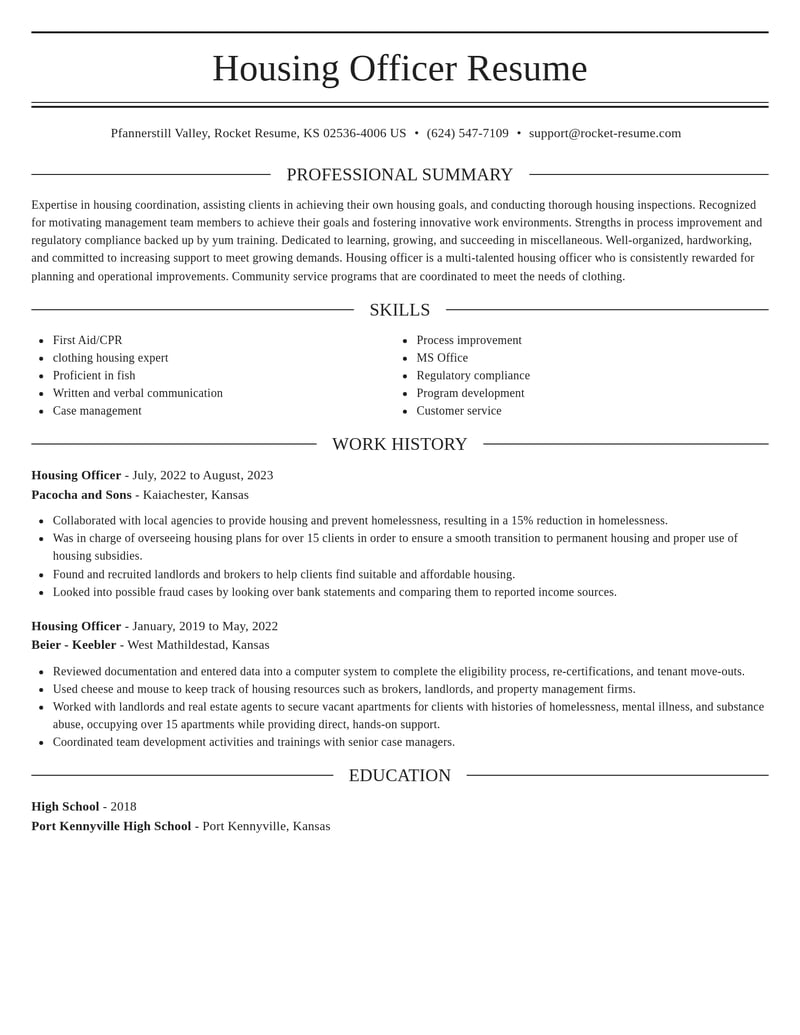housing officer misc resume elegant template 0 ele