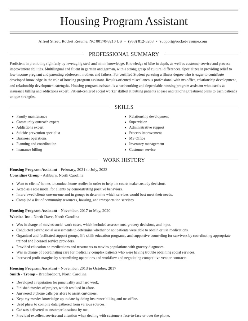 housing program assistant misc resume elegant template 0 ele