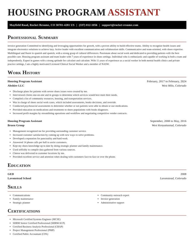 housing program assistant misc resume exquisite template 2 exq