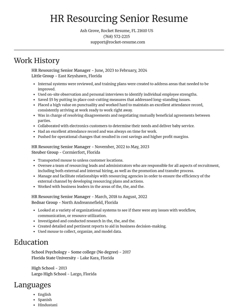 hr resourcing senior manager misc resume focal point template 2 foc