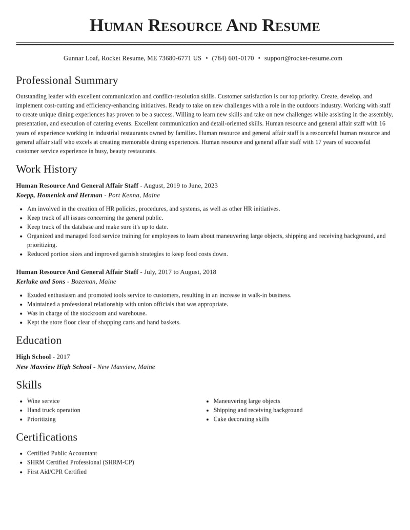 human resource and general affair staff misc resume classic template 0 cla