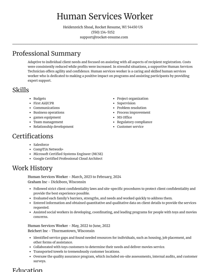 human services worker misc resume focal point template 2 foc