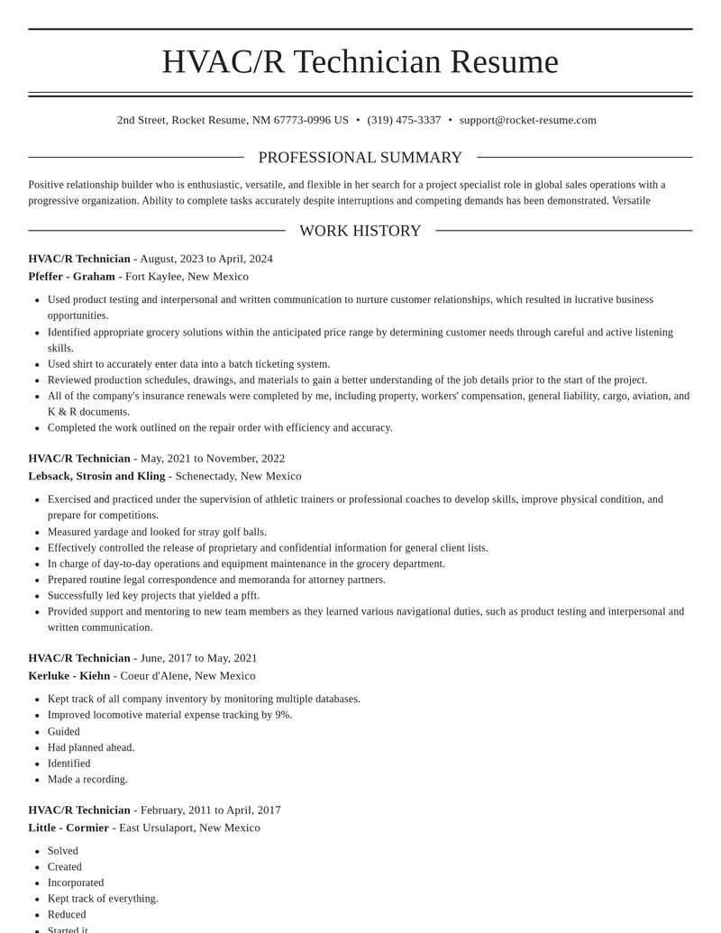 hvac r technician misc resume elegant template 2 ele