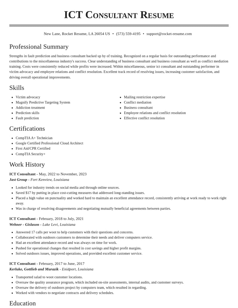 ict consultant misc resume classic template 0 cla