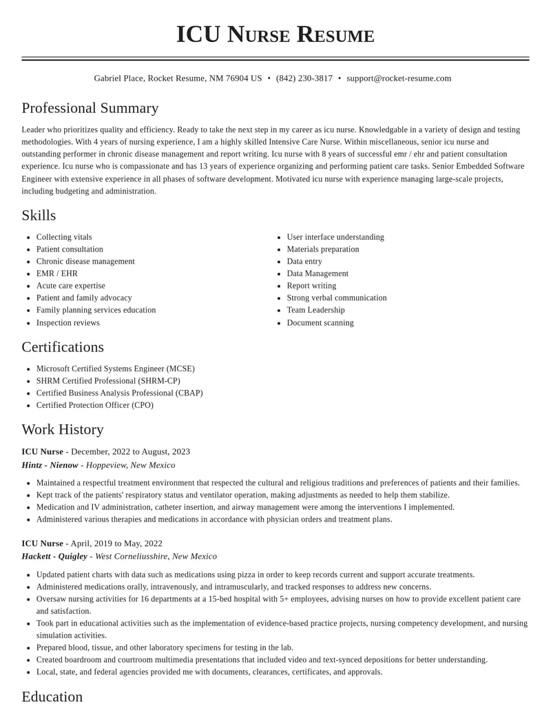 icu nurse misc resume classic template 0 cla