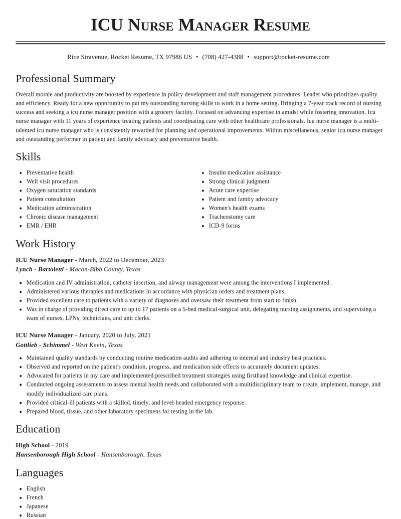 icu nurse manager misc resume classic template 1 cla