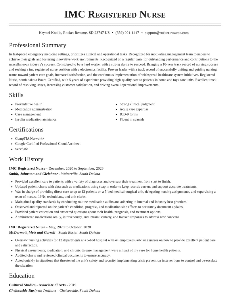 imc registered nurse misc resume classic template 2 cla