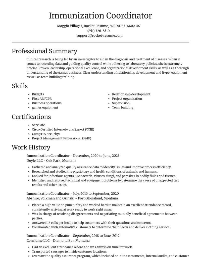 immunization coordinator misc resume focal point template 0 foc