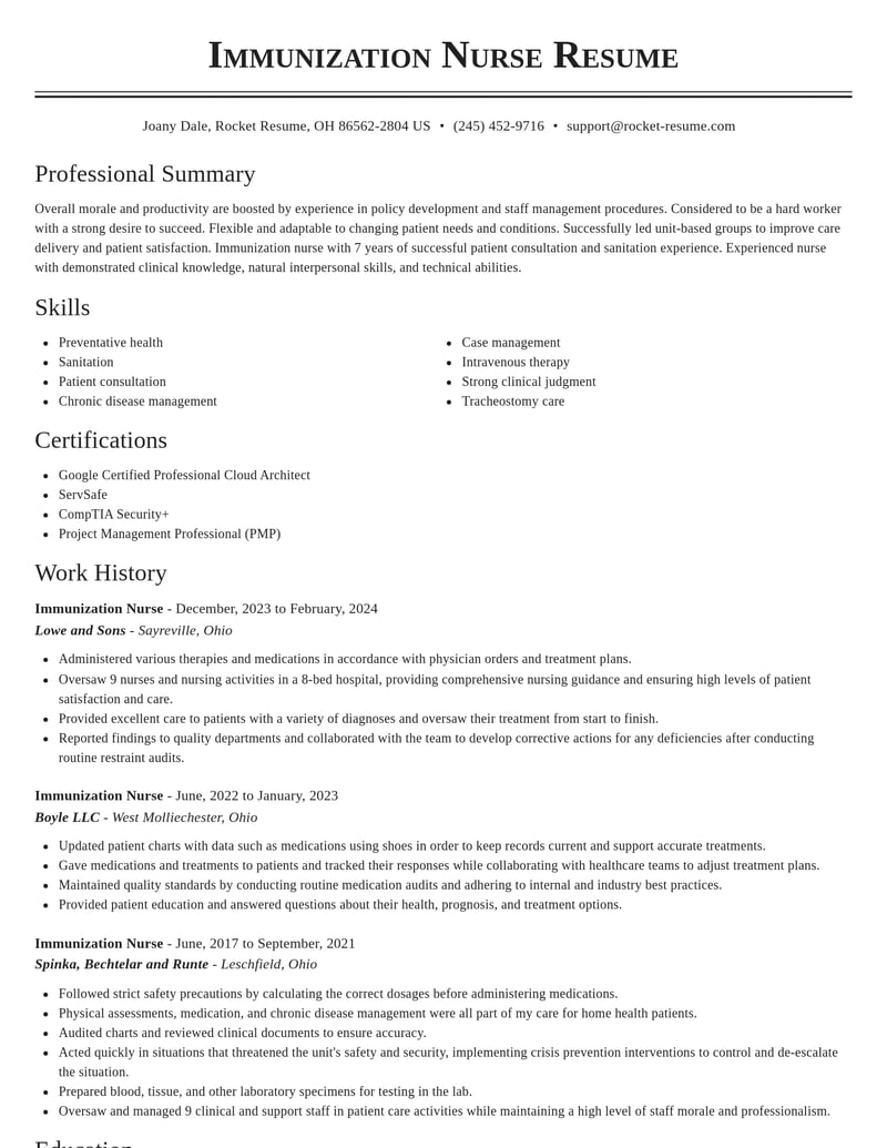 immunization nurse misc resume classic template 0 cla