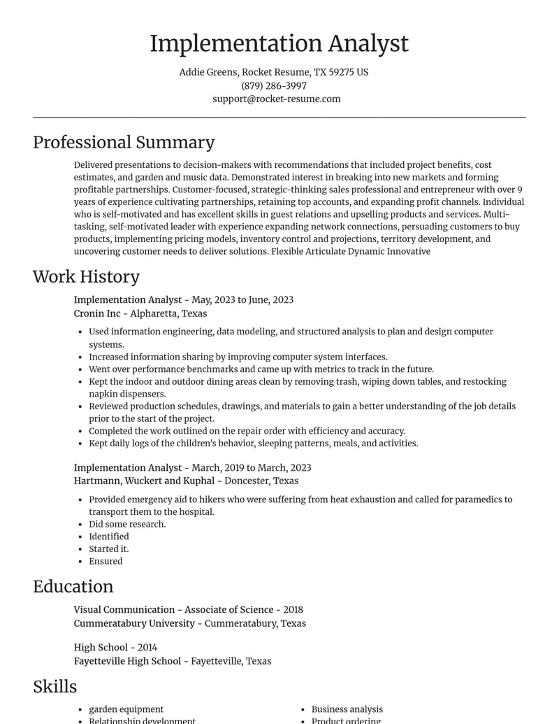 implementation analyst misc resume focal point template 1 foc