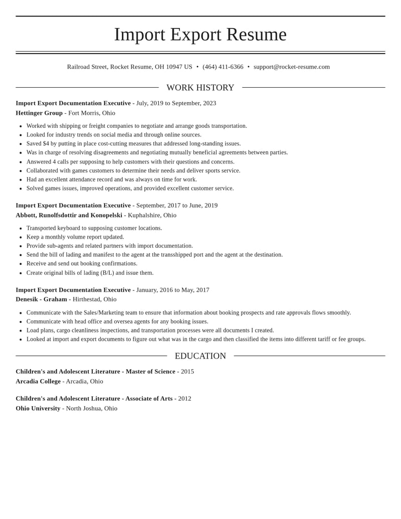 import export documentation executive misc resume elegant template 1 ele