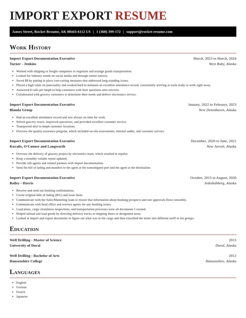 import export documentation executive misc resume exquisite template 1 exq