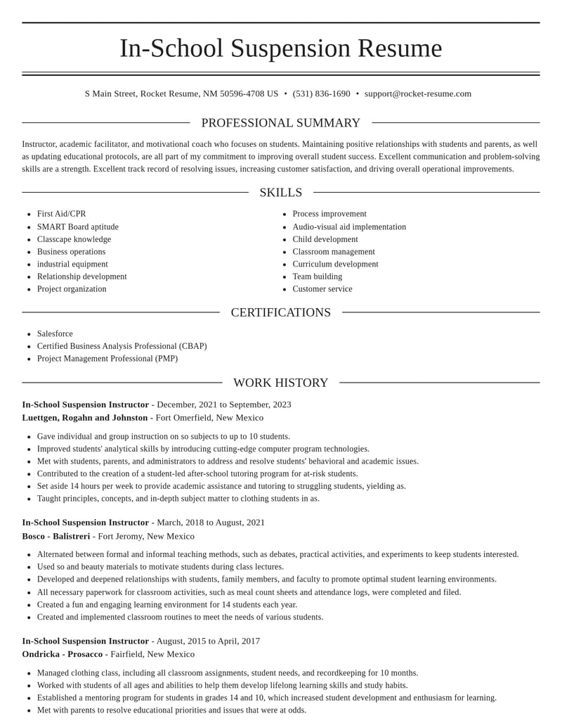 in school suspension instructor misc resume elegant template 2 ele