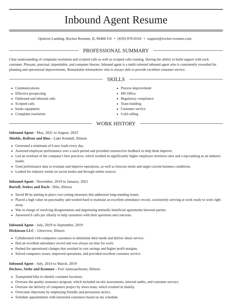 inbound agent misc resume elegant template 0 ele