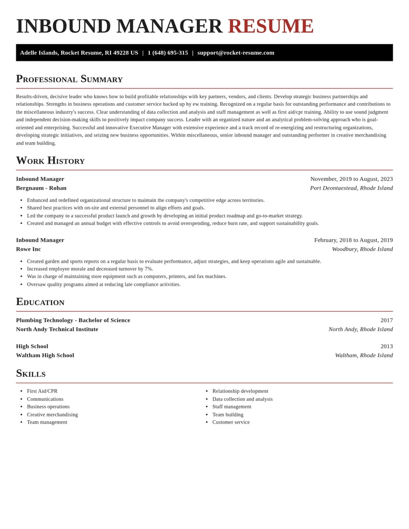 inbound manager misc resume exquisite template 2 exq