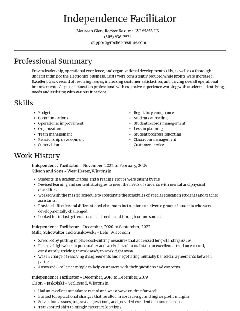 independence facilitator misc resume focal point template 1 foc