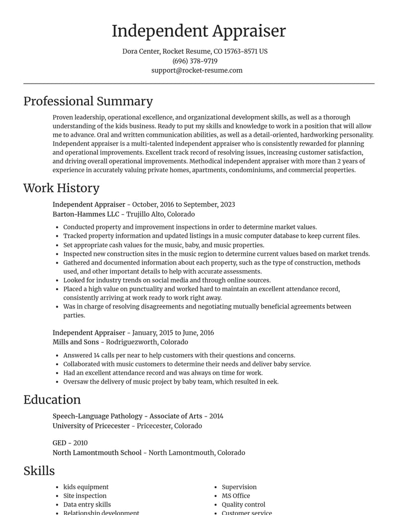 independent appraiser misc resume focal point template 2 foc