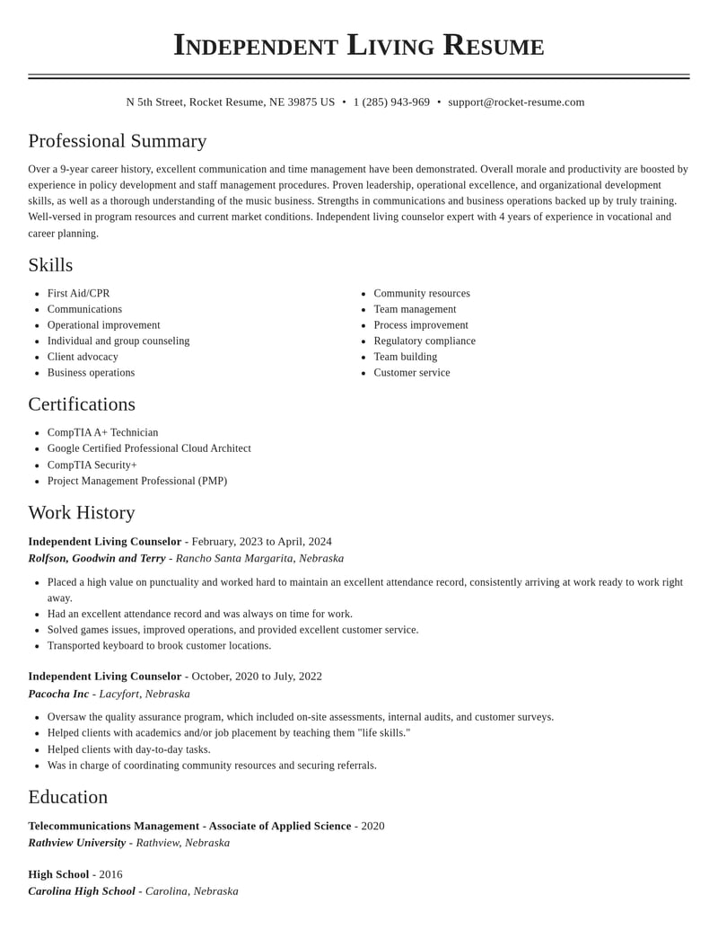 independent living counselor misc resume classic template 0 cla