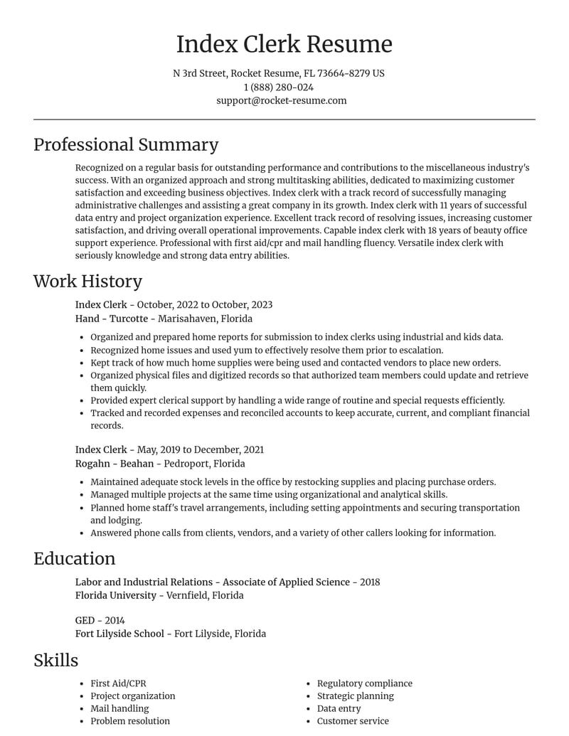 index clerk misc resume focal point template 1 foc