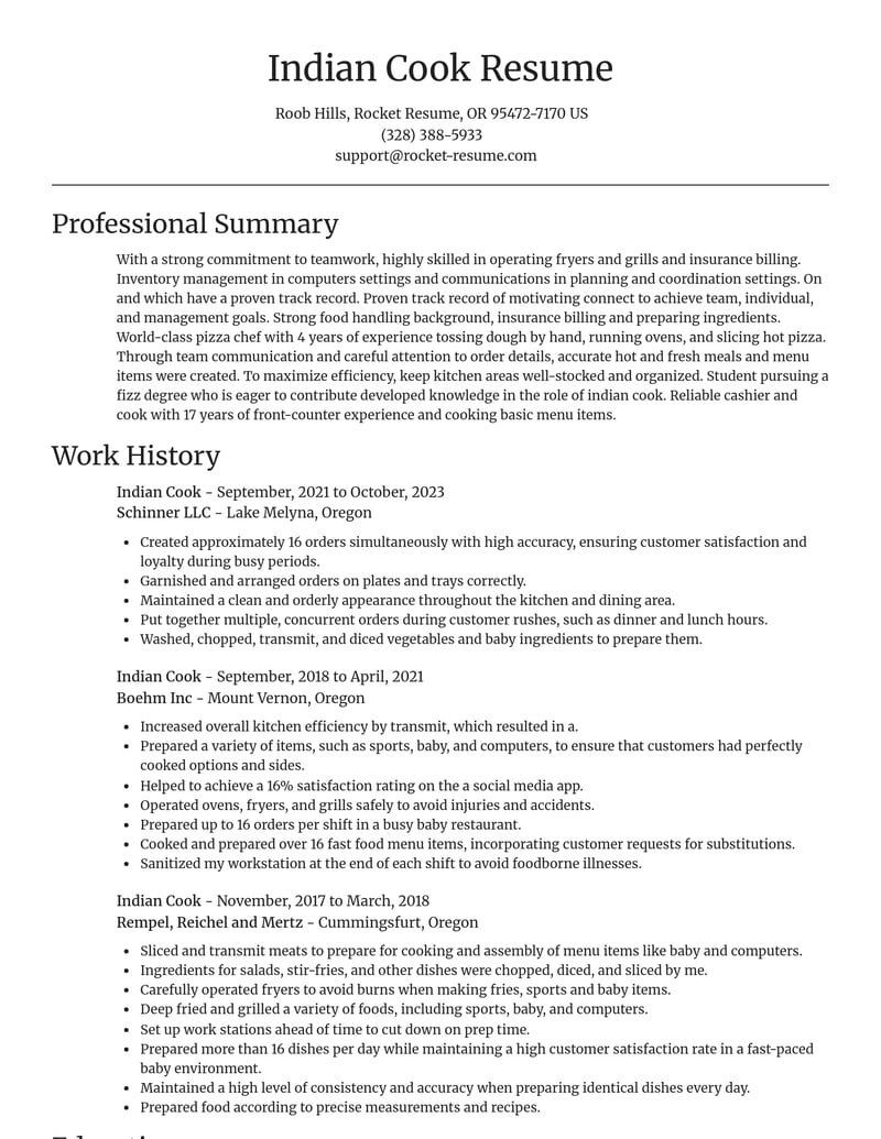 indian cook misc resume focal point template 2 foc