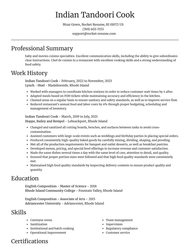 indian tandoori cook misc resume focal point template 1 foc