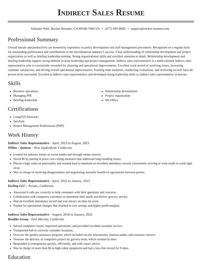indirect sales representative misc resume classic template 1 cla