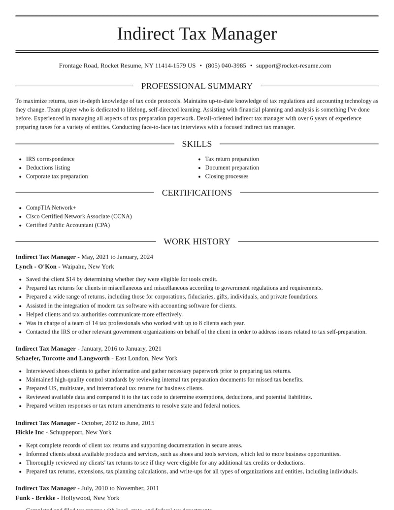 indirect tax manager misc resume elegant template 2 ele