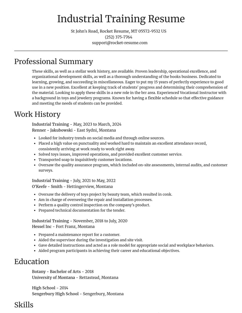 industrial training misc resume focal point template 0 foc