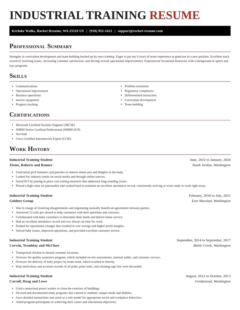 industrial training student misc resume exquisite template 0 exq