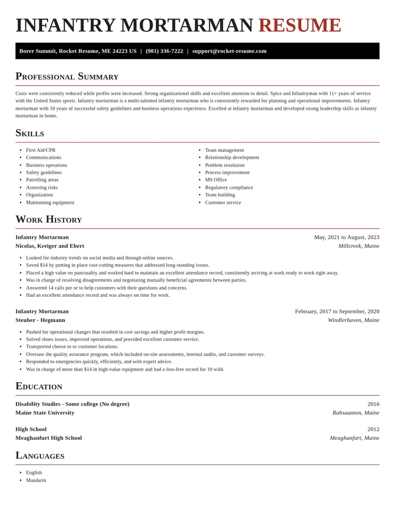 infantry mortarman misc resume exquisite template 1 exq