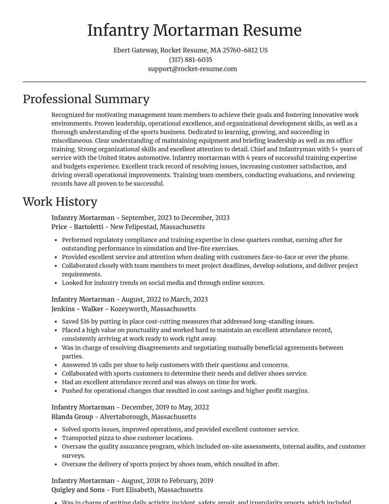 infantry mortarman misc resume focal point template 2 foc