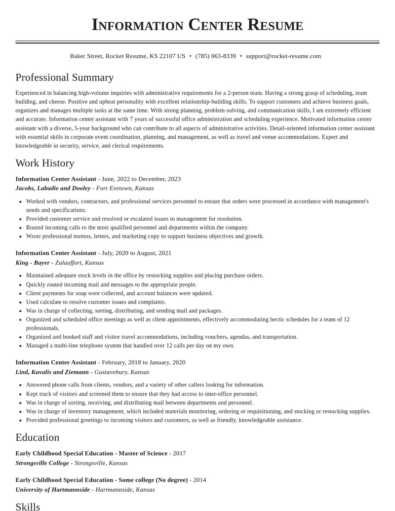 information center assistant misc resume classic template 2 cla