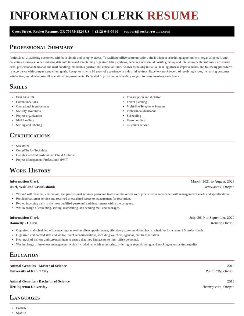 information clerk misc resume exquisite template 2 exq