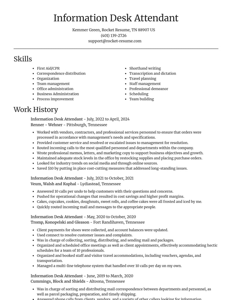 information desk attendant misc resume focal point template 0 foc