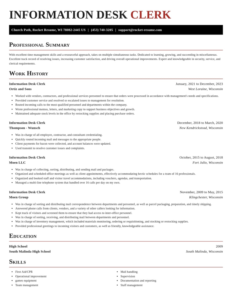 information desk clerk misc resume exquisite template 1 exq