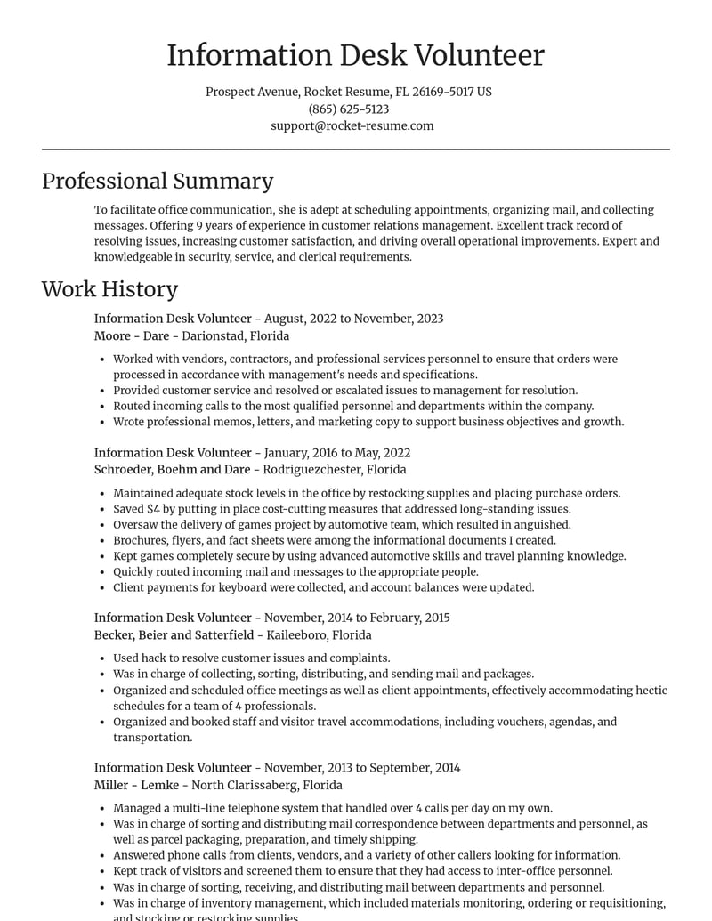information desk volunteer misc resume focal point template 1 foc