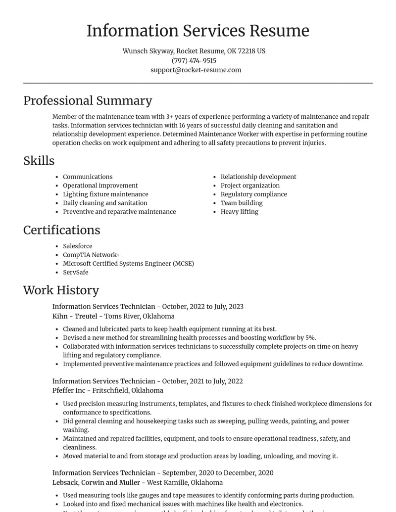 information services technician misc resume focal point template 2 foc