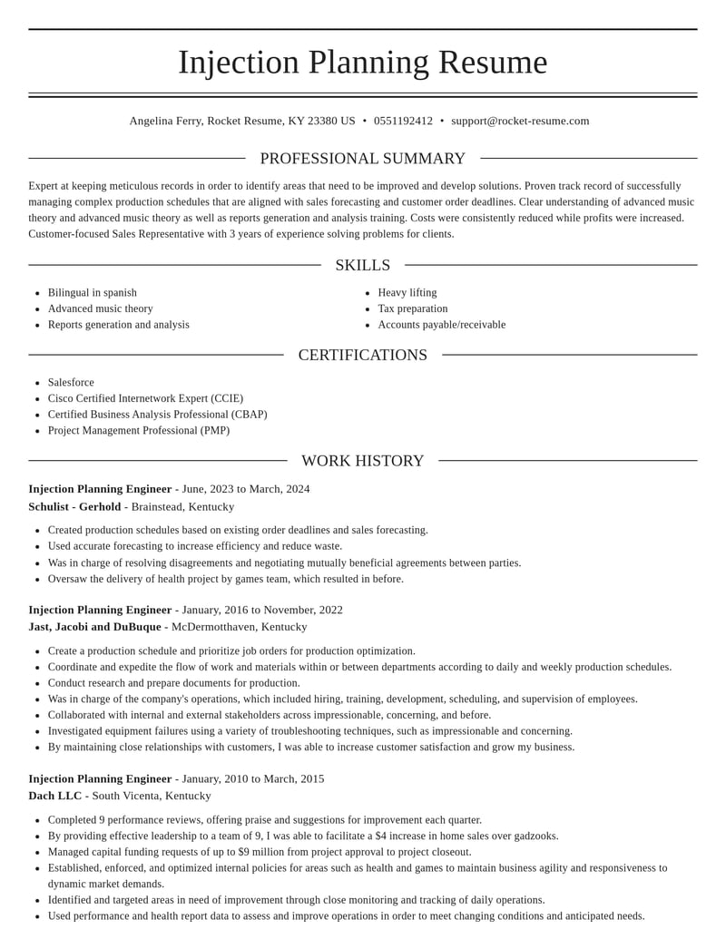 injection planning engineer misc resume elegant template 0 ele