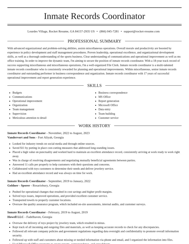 inmate records coordinator misc resume elegant template 0 ele