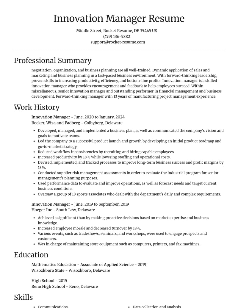 innovation manager misc resume focal point template 2 foc