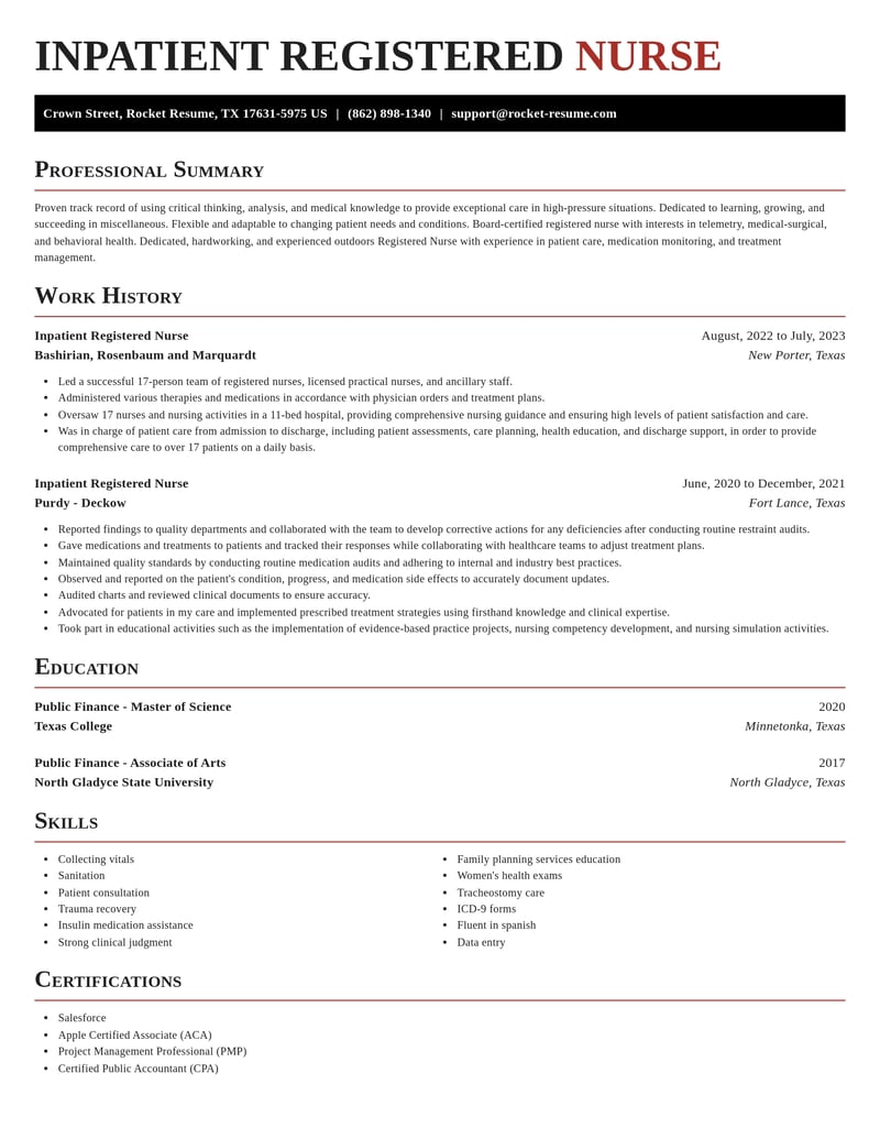 inpatient registered nurse misc resume exquisite template 2 exq