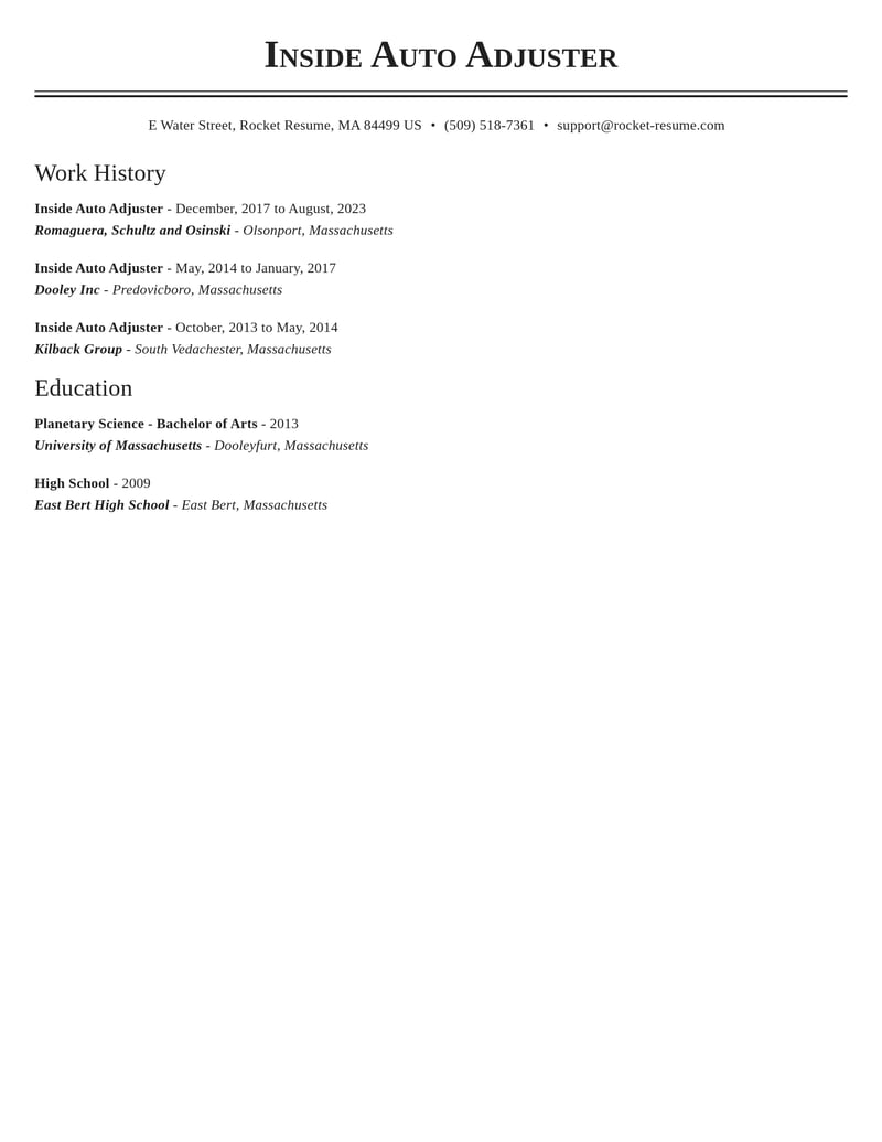 inside auto adjuster misc resume classic template 2 cla