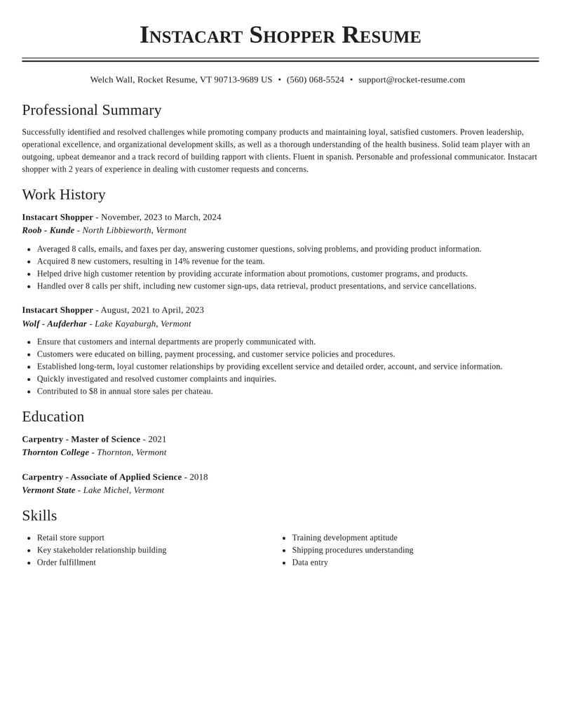 instacart shopper misc resume classic template 0 cla