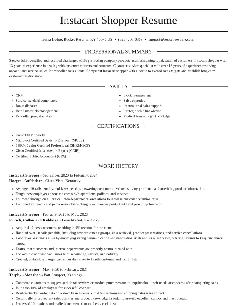 instacart shopper misc resume elegant template 2 ele