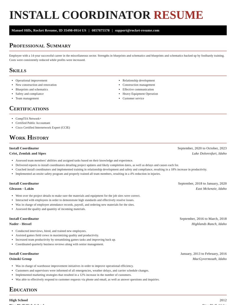 install coordinator misc resume exquisite template 0 exq