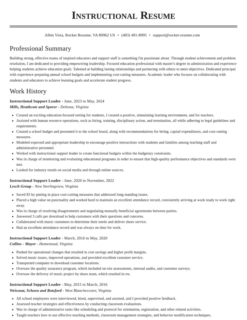 instructional support leader misc resume classic template 2 cla