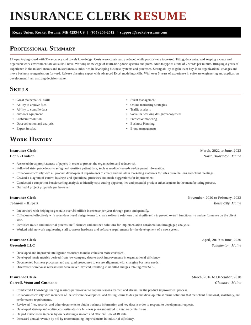 insurance clerk misc resume exquisite template 1 exq