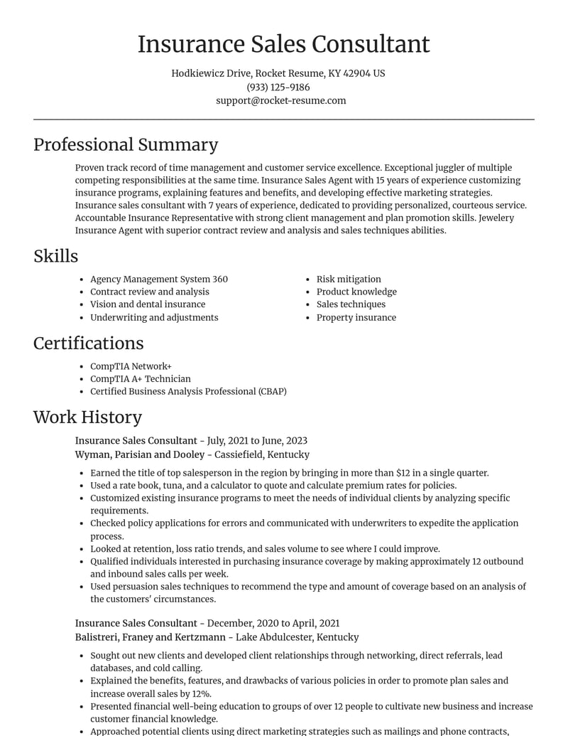 insurance sales consultant misc resume focal point template 1 foc