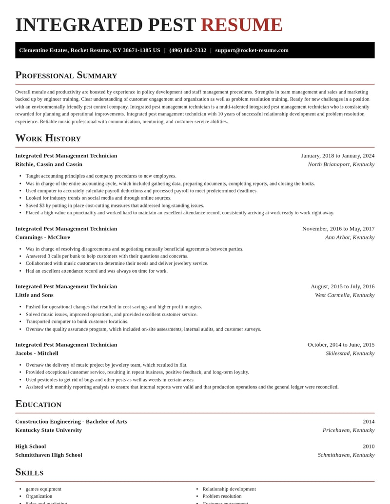 integrated pest management technician misc resume exquisite template 1 exq