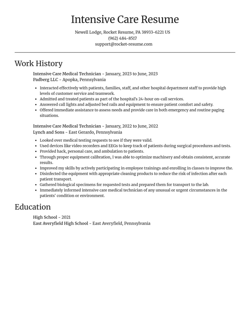intensive care medical technician misc resume focal point template 0 foc